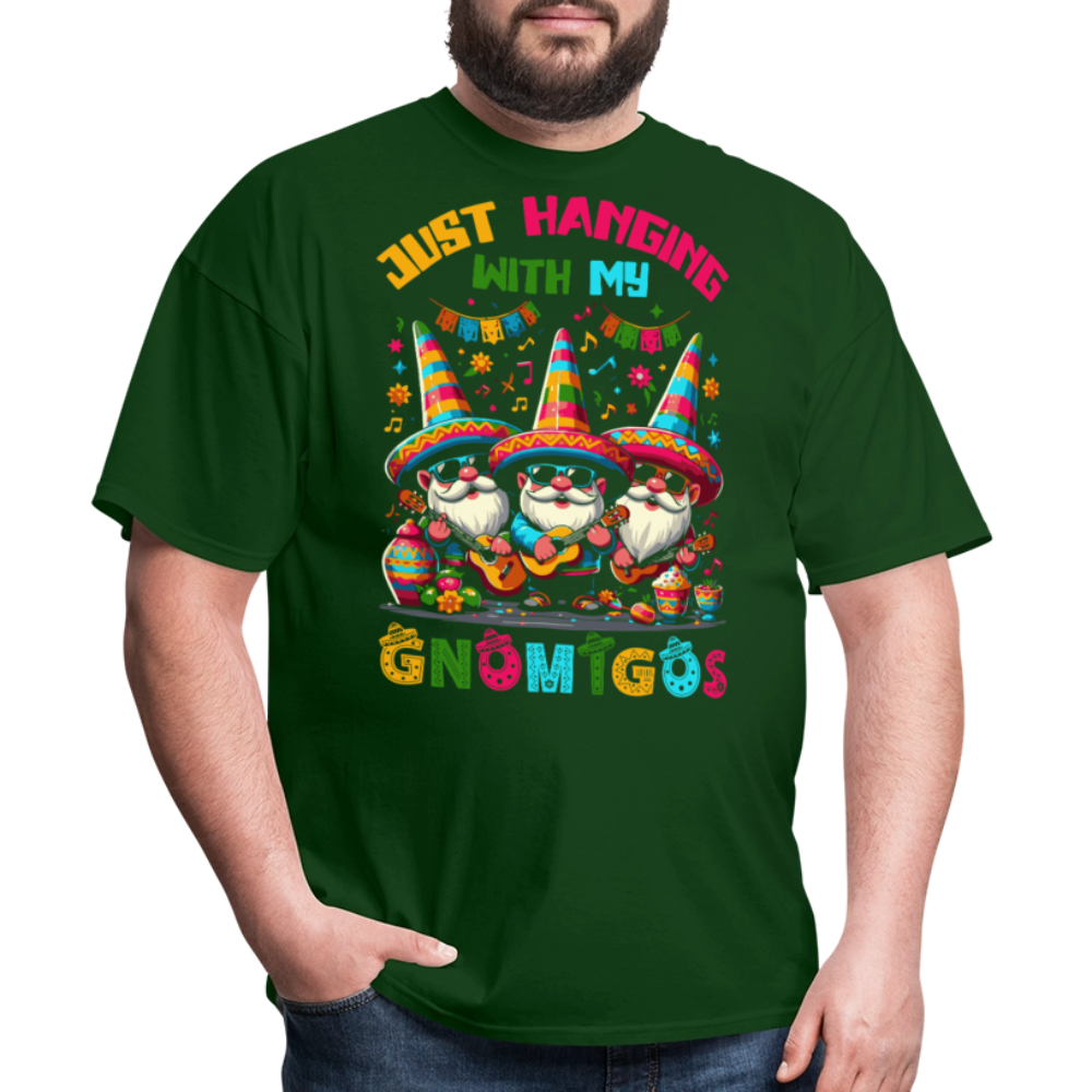 Just Hanging With My Gnomigos Tee Funny Mexican Gnome T-shirt - forest green