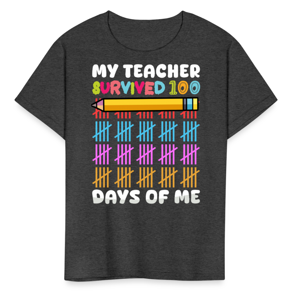 Teacher Survived 100 Days Of School Cute Kids Milestone T-shirt - heather black