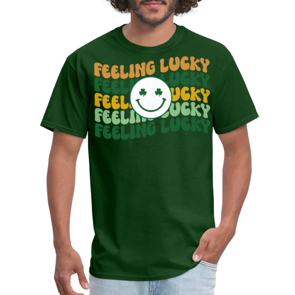 Retro Groovy Feeling Lucky Shamrock T-shirt - forest green