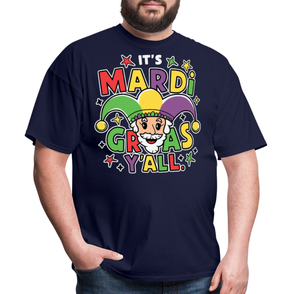 Funny Mardi Gras Party Shirt With Jester Festive Mardi Gras Y’all T-shirt - navy