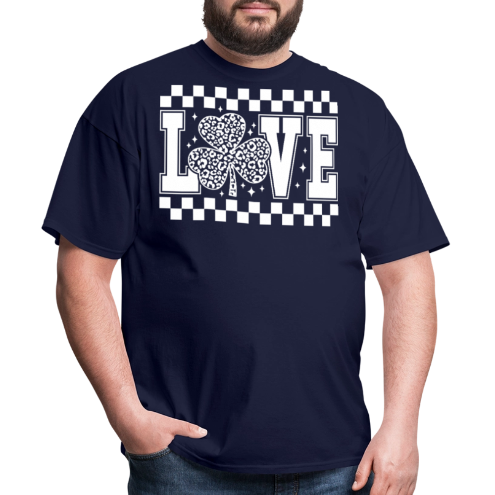 Shamrock Checkered Love Tee St Patrick’s Day leopard Print T-shirt - navy