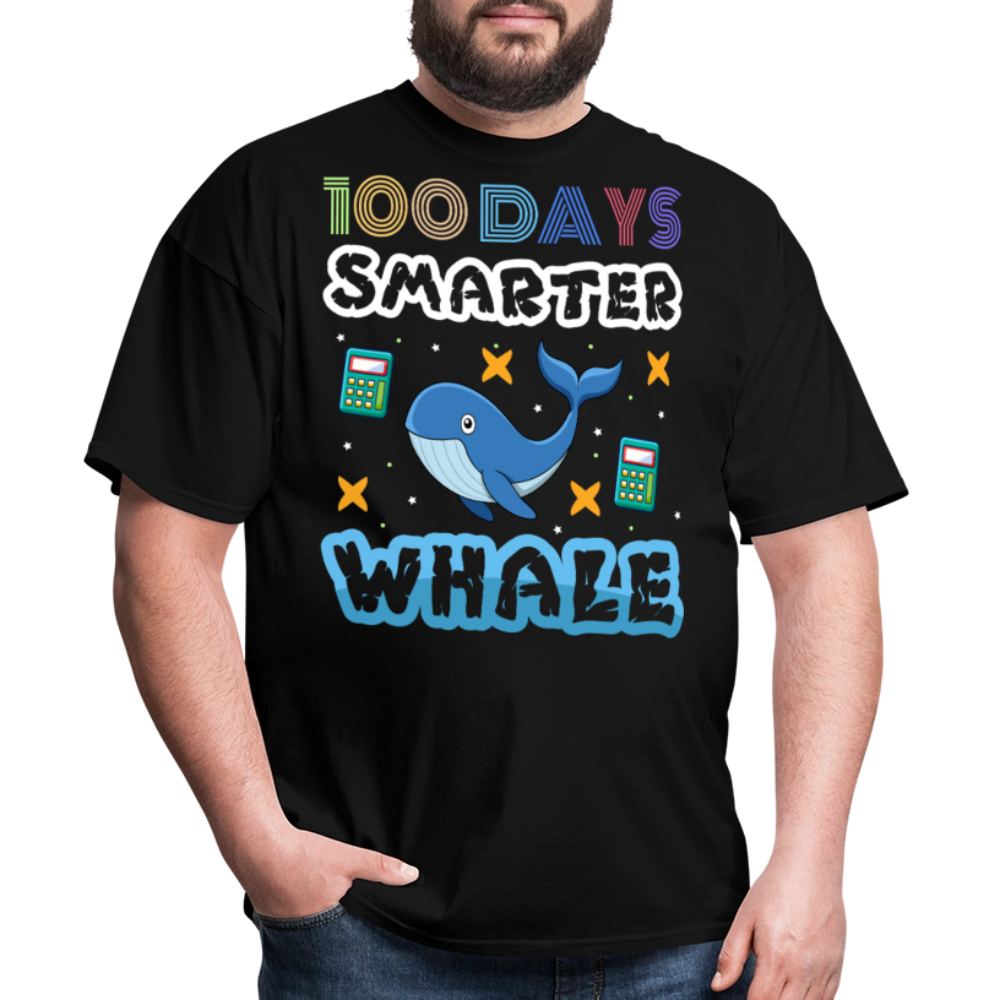 Cute Ocean Animal School Milestone Tee 100 Days Smarter Whale T-shirt - black
