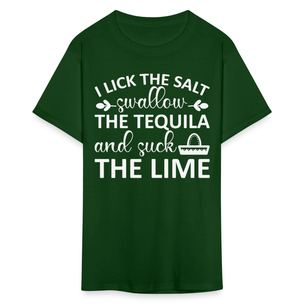 Swallow Tequila Suck Lime Funny Tee Salt Tequila Lime Drinking T-shirt - forest green