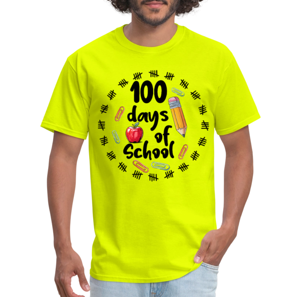 100 Days of School Shirt For Teachers Dino 100th Oay Of School T-shirt - safety green