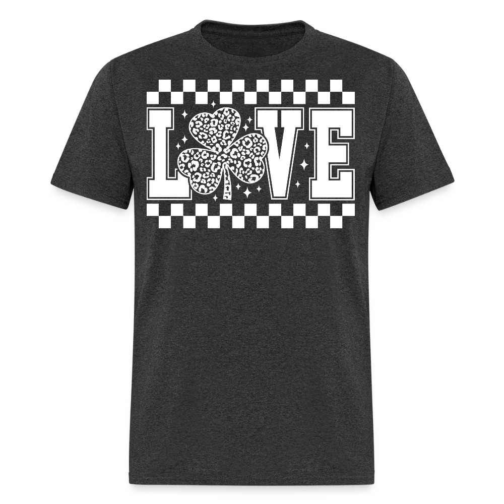 Shamrock Checkered Love Tee St Patrick’s Day leopard Print T-shirt - heather black