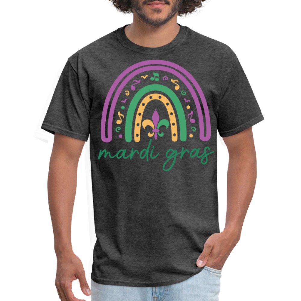 Purple Green Gold Carnival Tee Mardi Gras Rainbow Shirt For Women - heather black