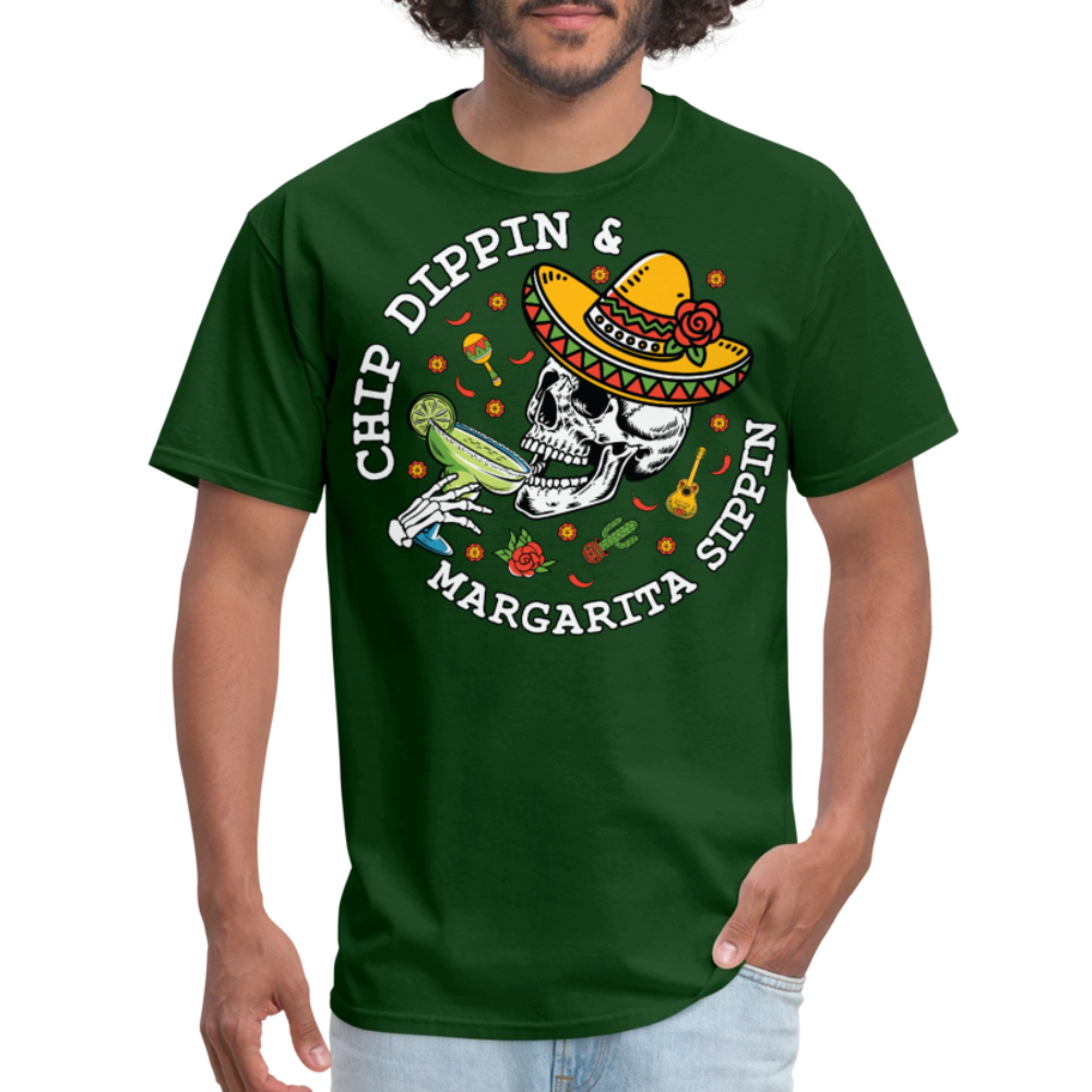 Cinco de Mayo Skull Drinking Tee Chip Dipping And Margarita Sipping T-shirt - forest green