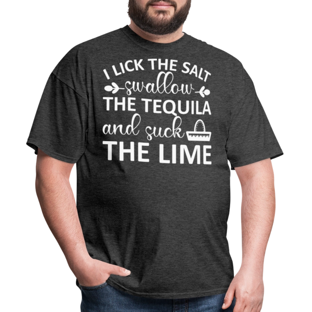 Swallow Tequila Suck Lime Funny Tee Salt Tequila Lime Drinking T-shirt - heather black