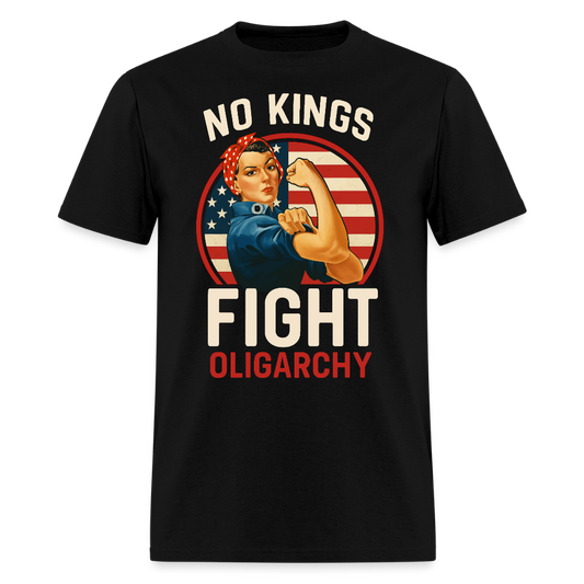 No Kings Fight Oligarchy Feminist Political T-Shirt - black