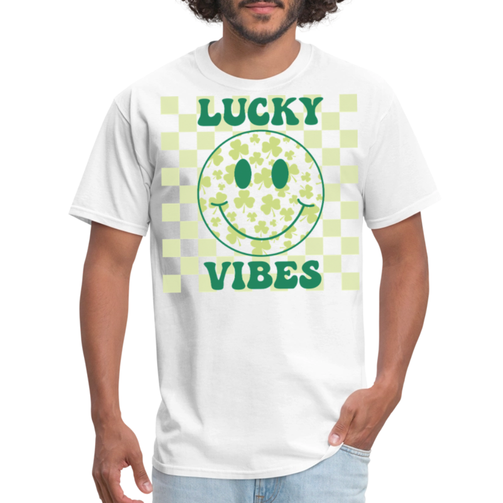 Retro Checkered Lucky Charm Smiley Face T-shirt - white