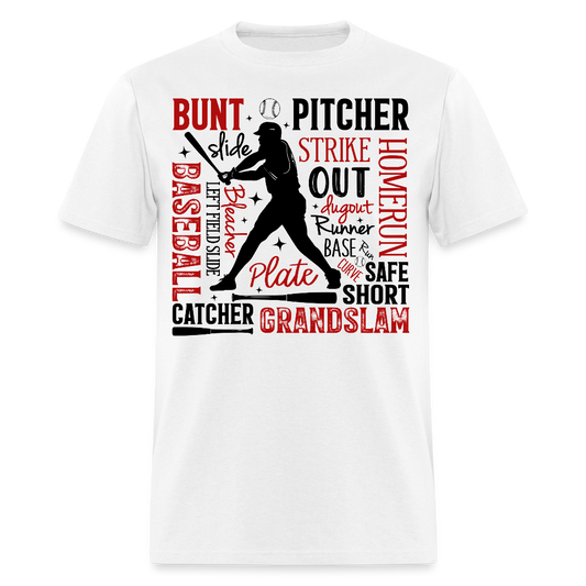 Unique Baseball Player Word Art T-shirt - white
