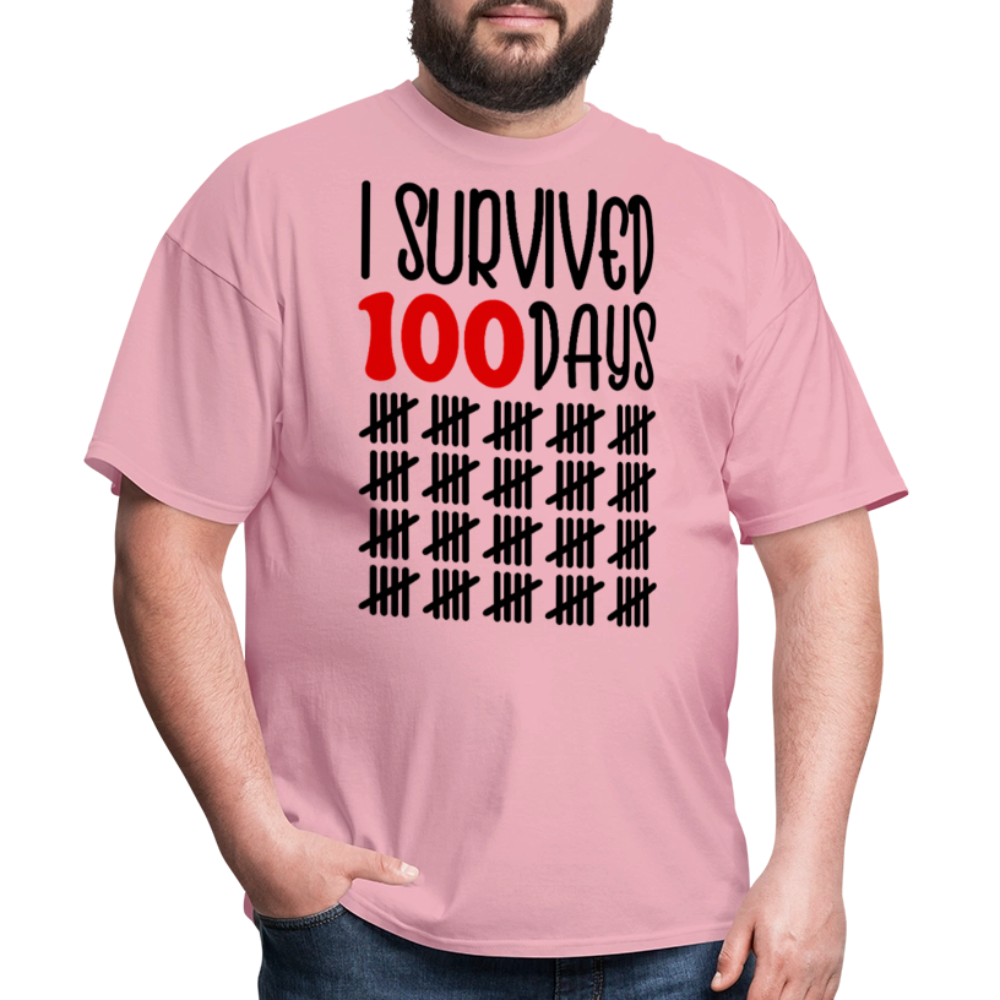 Funny 100 Days Survived School Tee Teacher Appreciation T-shirt - pink