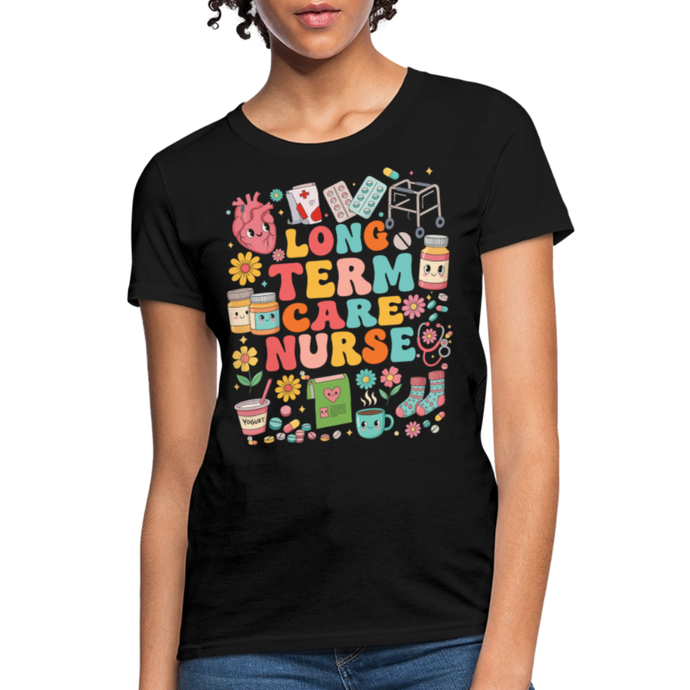 Cute Long Term Care Nurse T-Shirt - black
