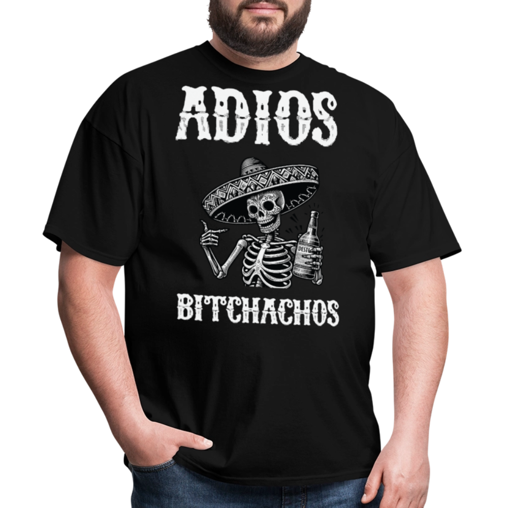 Funny Mexican Skeleton Drinking Tee Adios Bitchachos Fiesta T-shirt - black