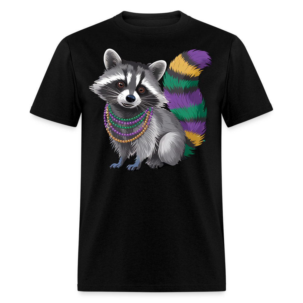 Cute Raccoon Mardi Gras Outfit With Beads Colorful Mardi Gras T-shirt - black