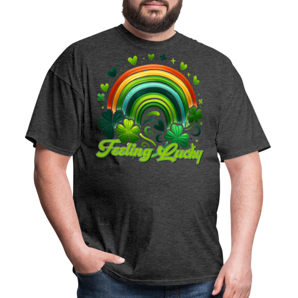 Irish Shamrock Rainbow Graphic Feeling lucky Irish T-shirt - heather black