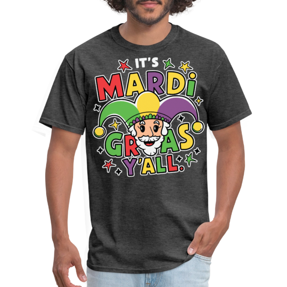 Funny Mardi Gras Party Shirt With Jester Festive Mardi Gras Y’all T-shirt - heather black