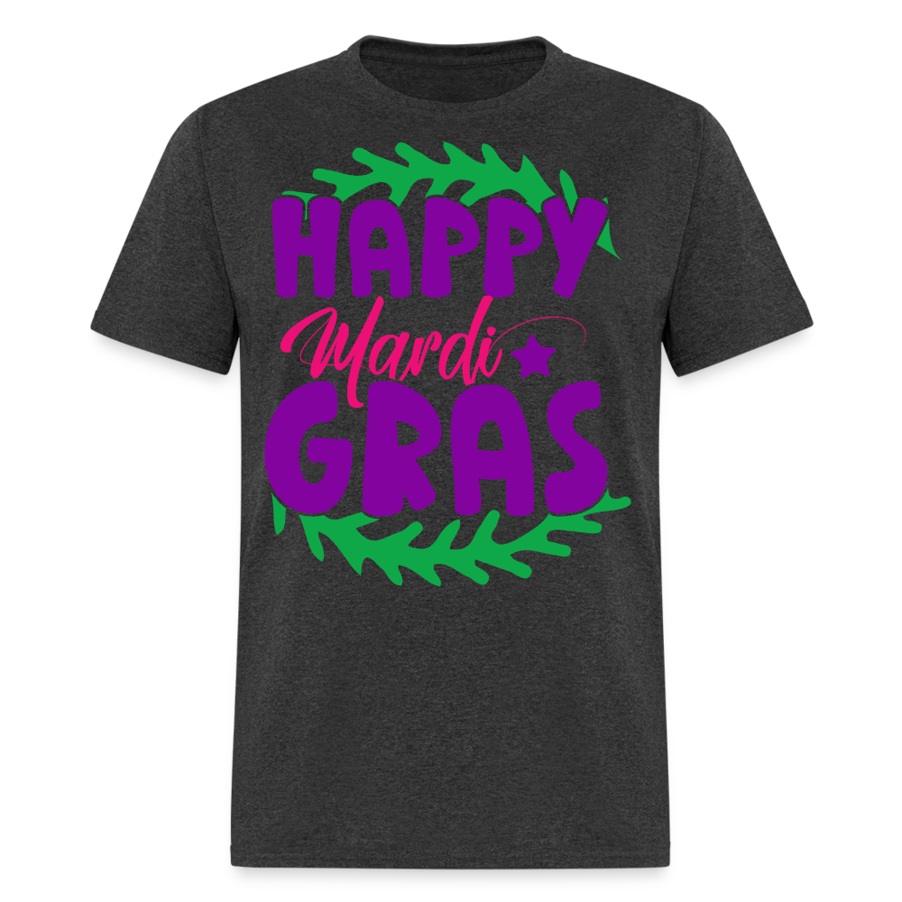 Happy Mardi Gras Graphic Tee New Orleans Carnival Festival T-shirt - heather black