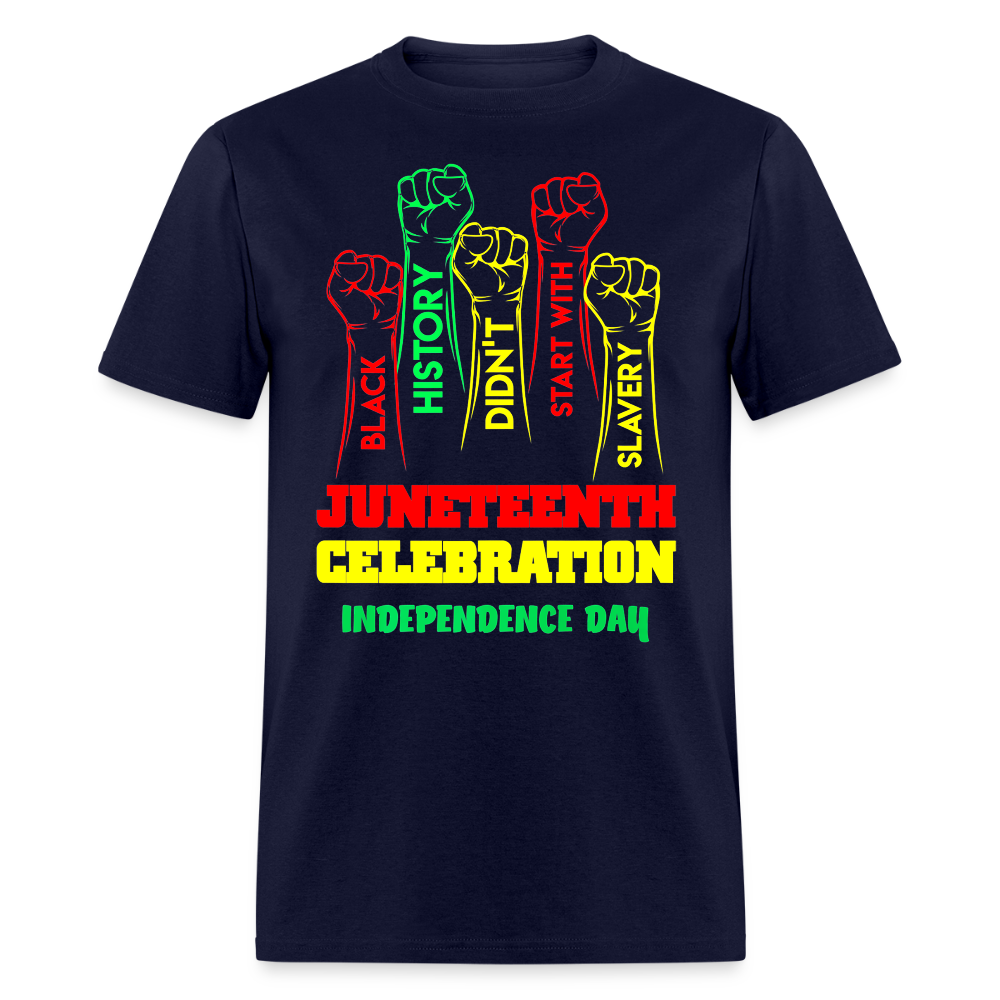 Black Empowerment Shirt With Raised Fist Juneteenth Freedom T-Shirt - navy