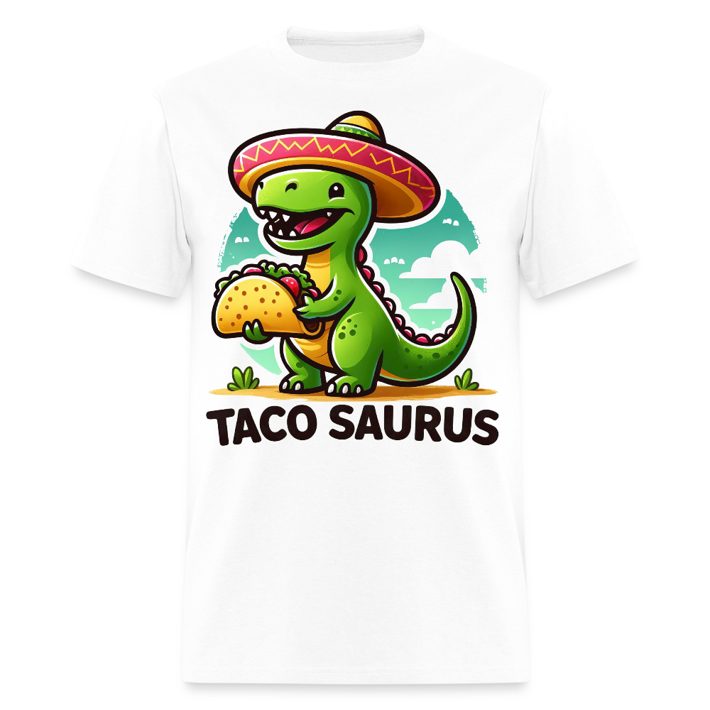 Cute Dino Holding A Taco Graphic Tee Funny Dinosaur Taco T-shirt - white