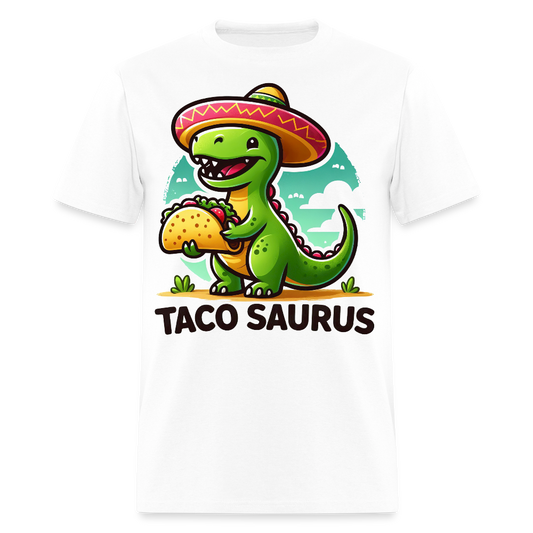 Cute Dino Holding A Taco Graphic Tee Funny Dinosaur Taco T-shirt - white