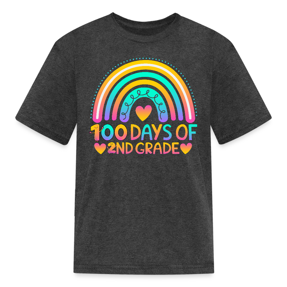 Rainbow & Heart Design for School Celebrations 100 Days of 2nd Grade Kid T-Shirt - heather black
