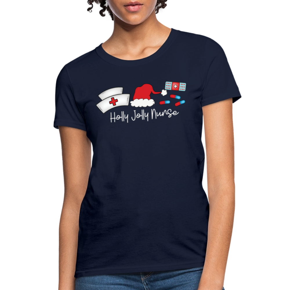 Holly Jolly Nurse Funny Christmas T-Shirt - navy