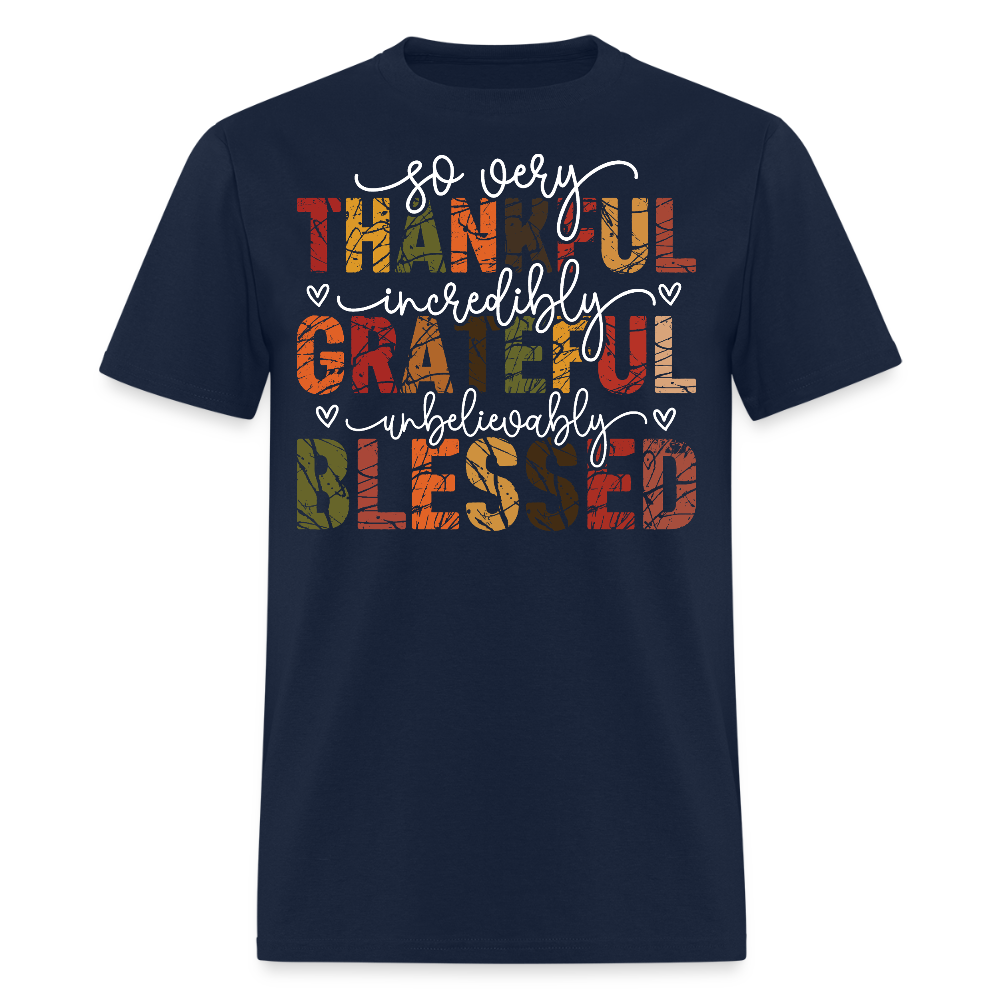 Thankful Grateful Blessed Autumn Fall Thanksgiving T-Shirt - navy