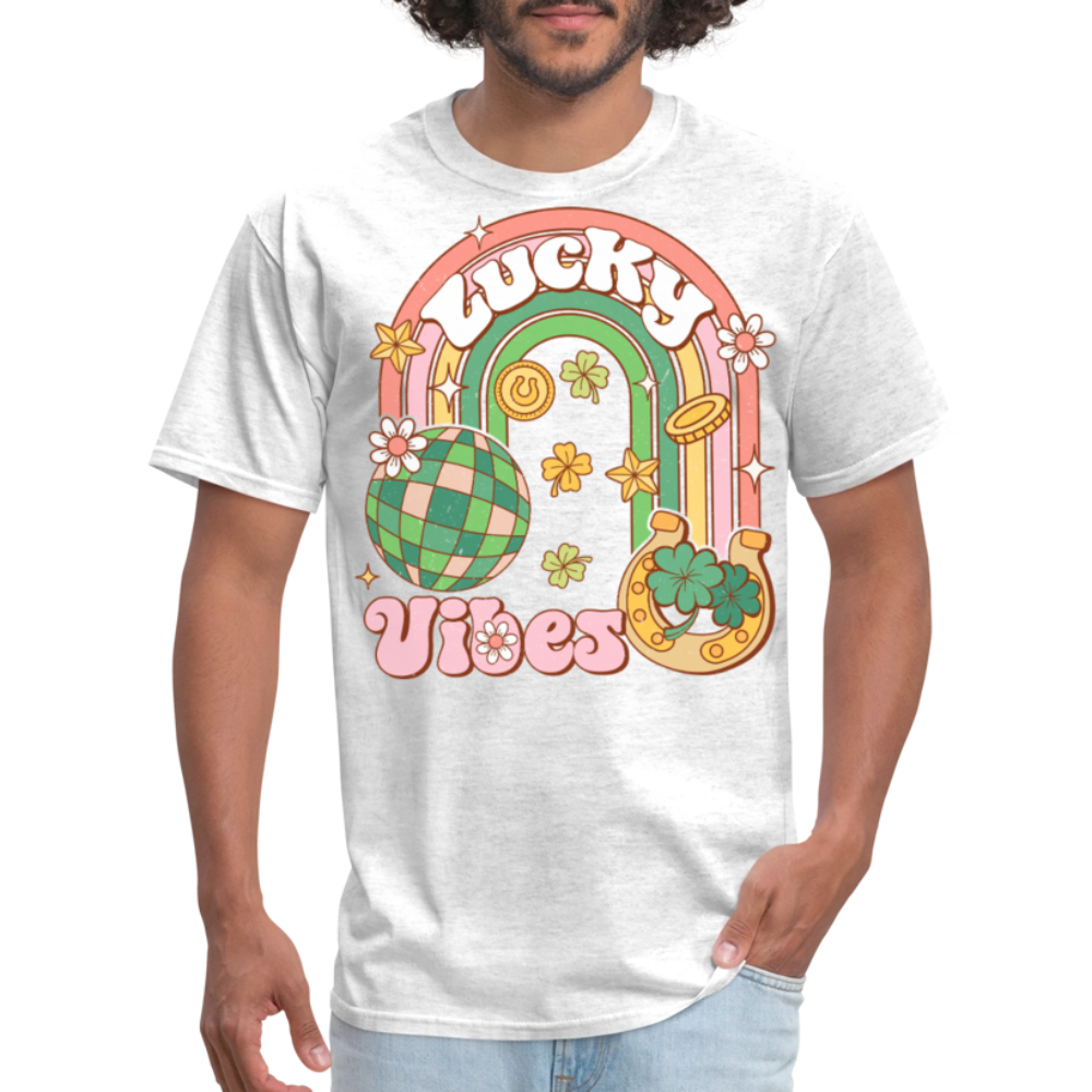 Retro Lucky Vibes Aesthetic T-shirt - light heather gray