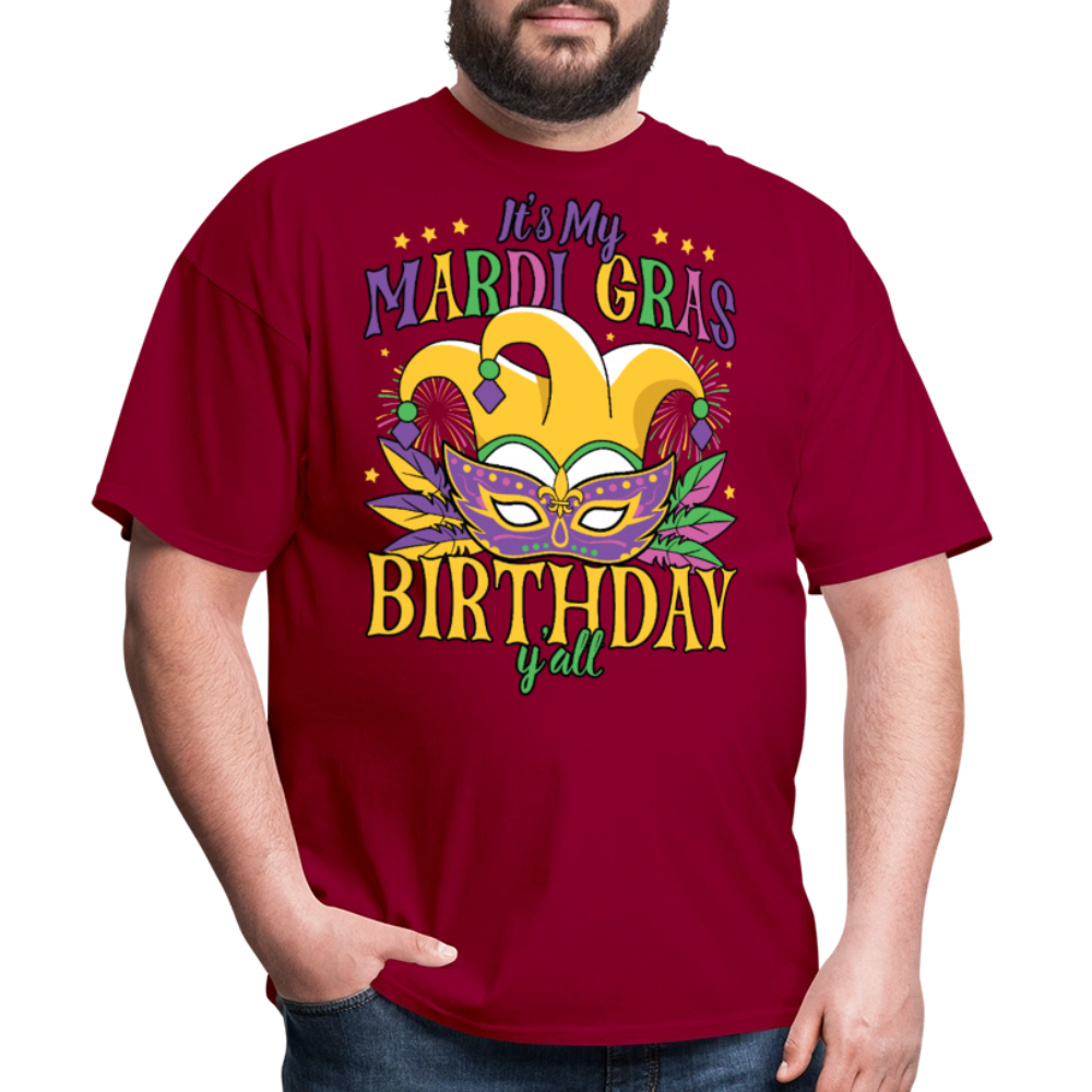 Funny Mardi Gras Birthday Party Outfit Mardi Gras Birthday Y'all T-shirt - dark red