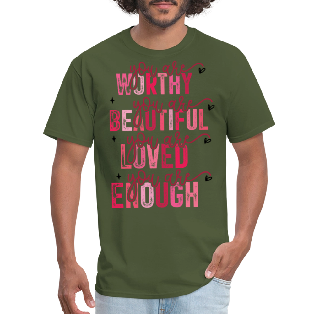 Self-Love Graphic Tee You Are Enough Motivational T-shirt - military green