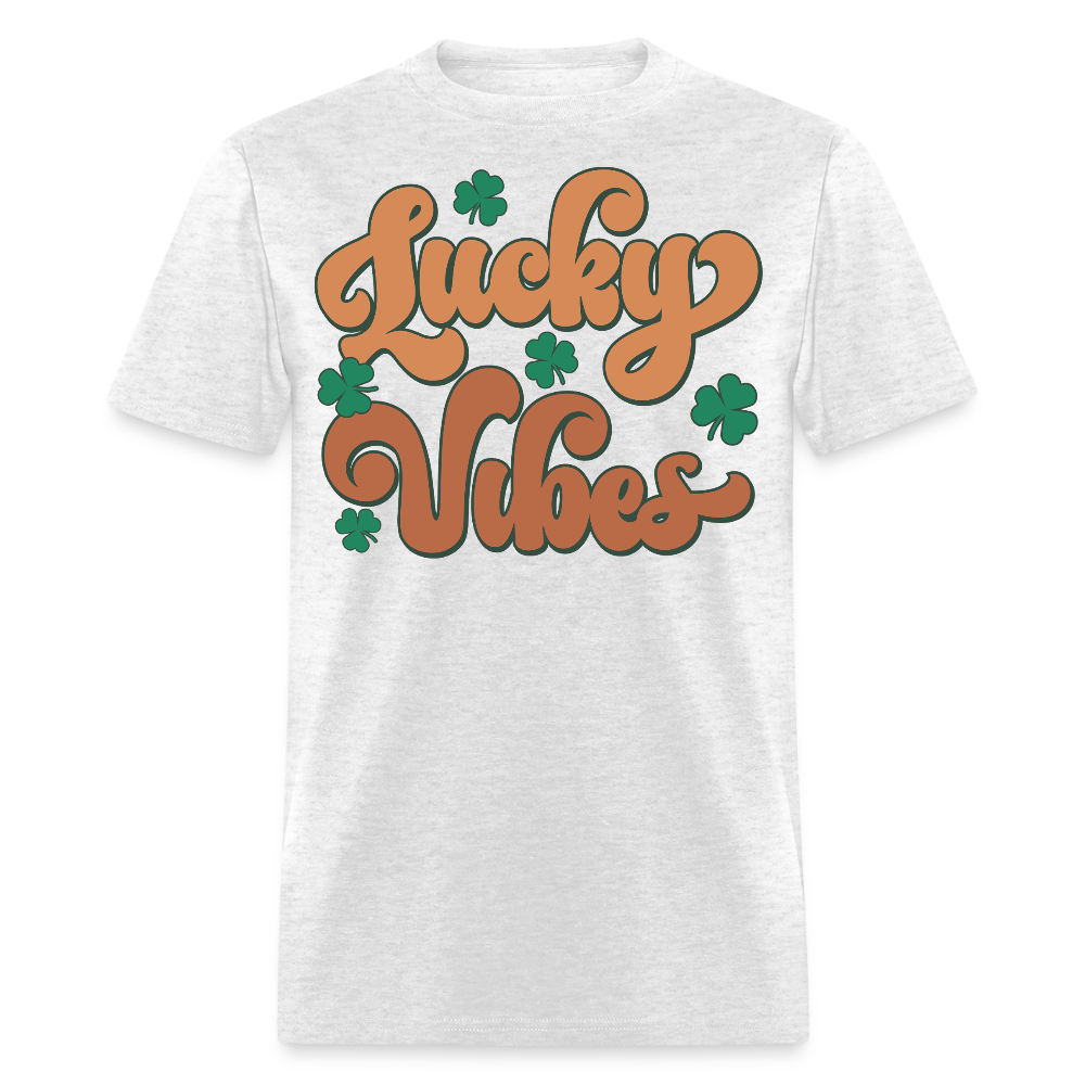 Trendy Irish Shamrock Lucky Vibes Graphic T-shirt - light heather gray