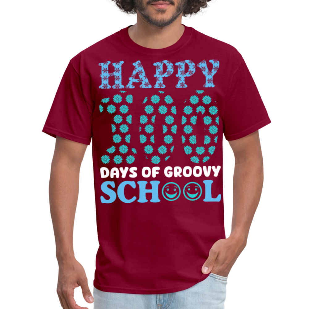 Groovy 100th-day School Celebration Tee Teacher Appreciation Gift T-shirt - burgundy