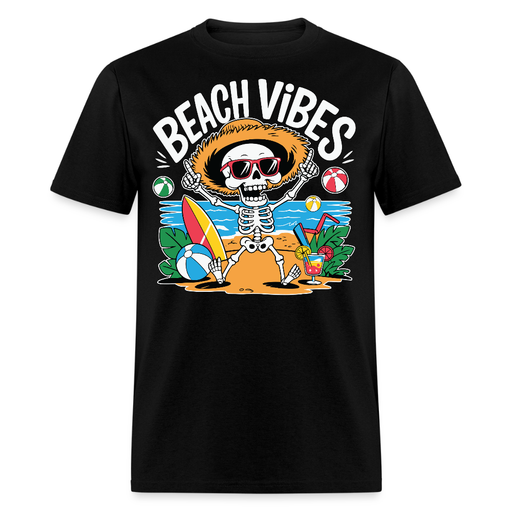 Beach Vibes Surfboard Skeleton Summer T-shirt - black
