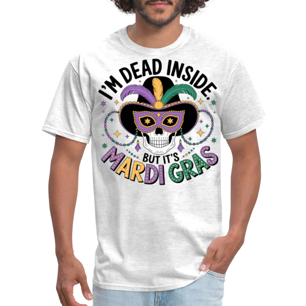 Skeleton Masquerade Party Tee Dead Inside But It’s Mardi Gras T-shirt - light heather gray