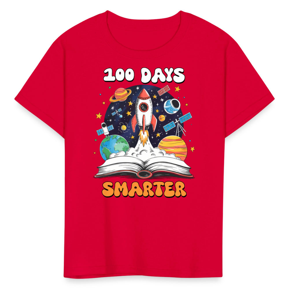 100 Days Smarter Space Themed STEM Learning Kids T-shirt - red