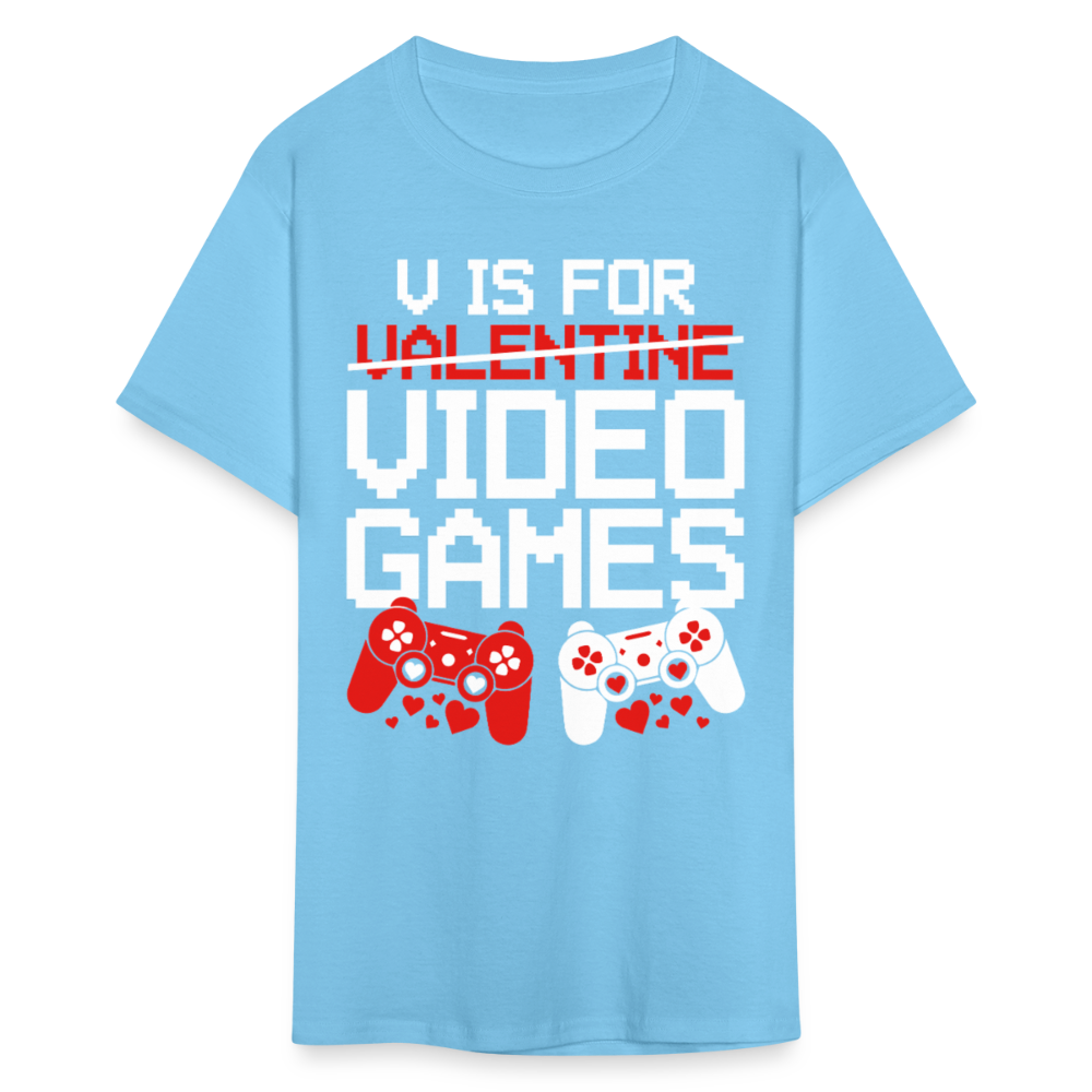 V Is For Video Games Funny Gamer Valentine's Gift - aquatic blue