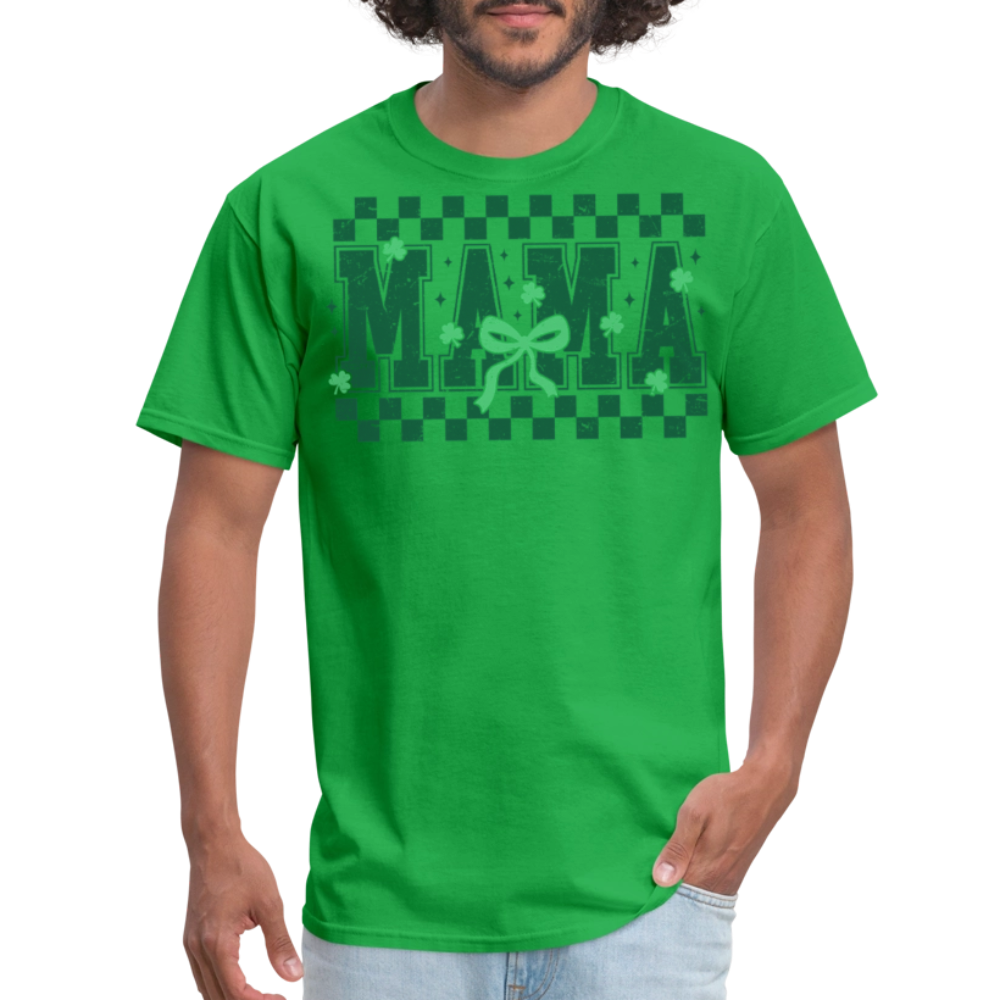 Distressed Lucky Mama Clover St. Patrick's Day Gift Tee - bright green