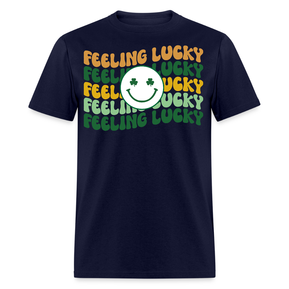 Retro Groovy Feeling Lucky Shamrock T-shirt - navy