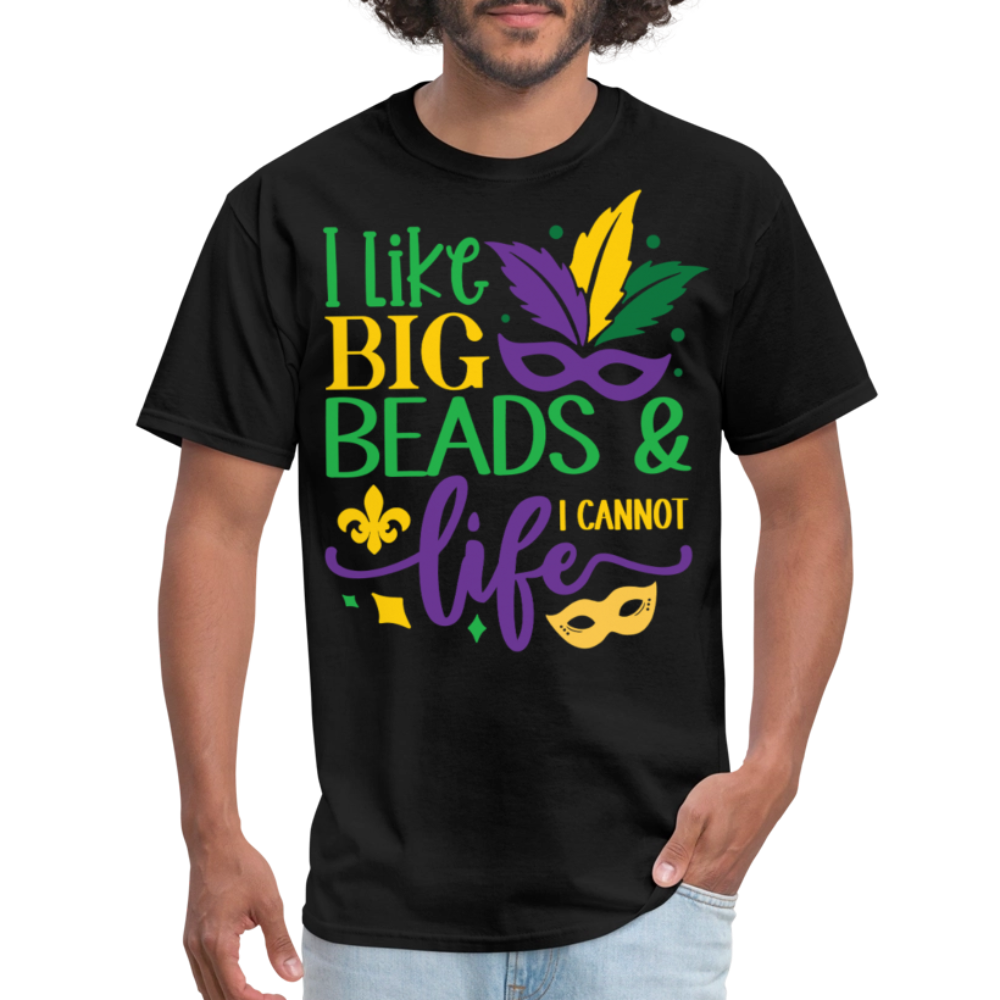 Big Beads and Life Mardi Gras Tee Funny Mardi Gras Bead T-shirt - black