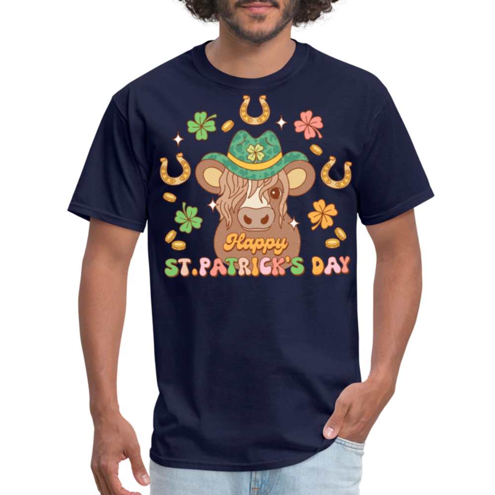 Cute Highland Cow St Patrick's Day T-shirt - navy