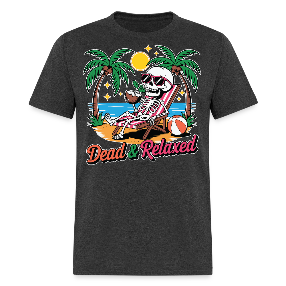 Dead And Relaxed Summer Funny Skeleton Beach T-shirt - heather black