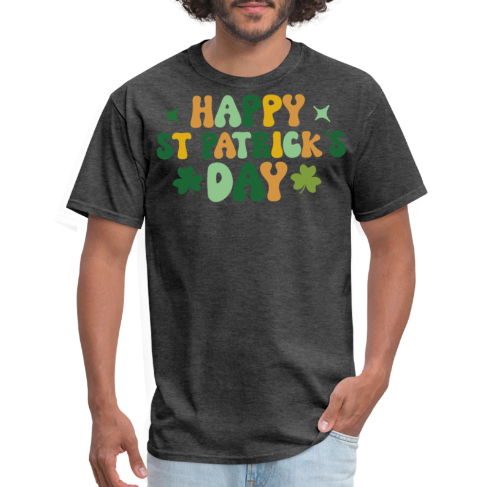 Retro Happy St Patrick’s Day Shamrock T-shirt - heather black