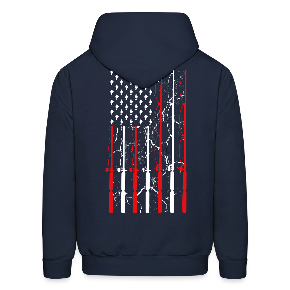 Patriotic American Flag Fishing Rod Hoodie - navy