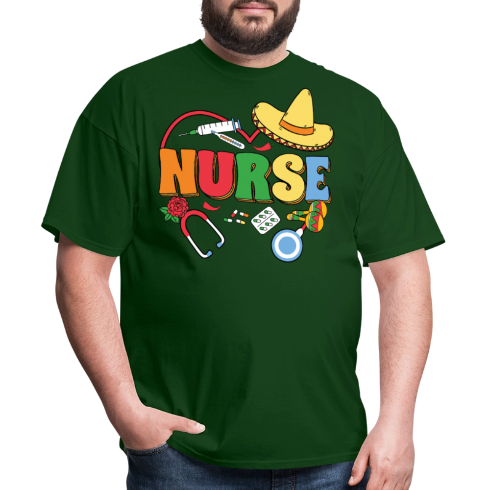 Nurse Shirt with Stethoscope and Maracas Cinco de Mayo Nurse T-shirt - forest green