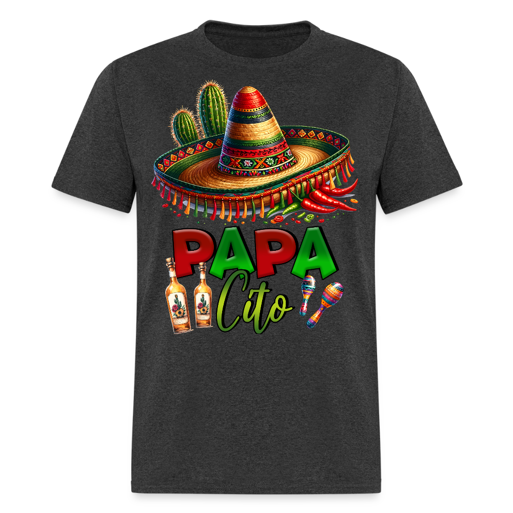 Papacito Sombrero Tequila Tee Mexican Dad Gift Funny T-shirt - heather black