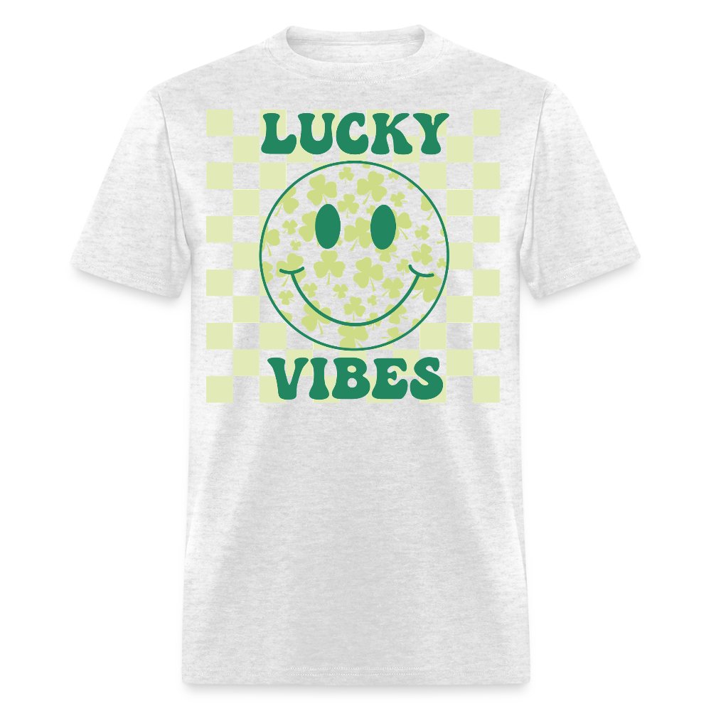 Retro Checkered Lucky Charm Smiley Face T-shirt - light heather gray