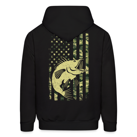 Camouflage Patriotic Bass Fishing American Flag Hoodie - black
