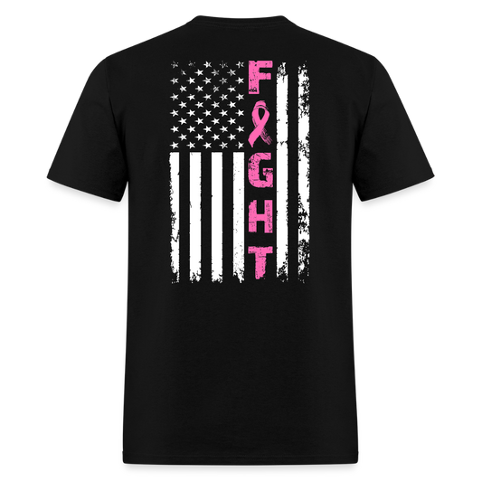 Pink Ribbon American Flag Breast Cancer Fighters T-Shirt - black