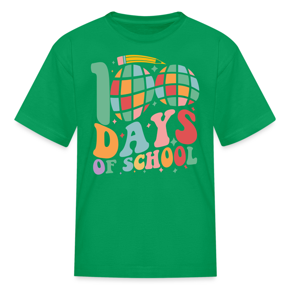 Retro 100 Days Of School Disco Ball Kids T-Shirt - kelly green